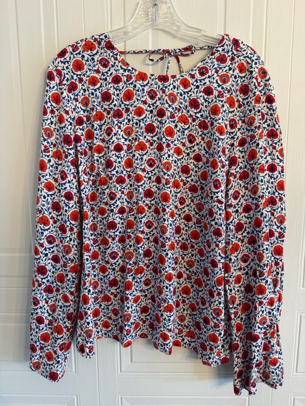 Boden Women’s Red White Blue Floral Elegant Print Long Sleeve Blouse Size 12